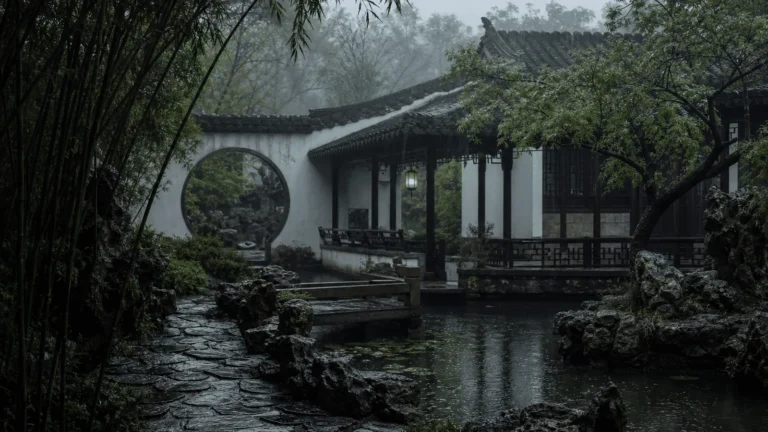 Traditional pavilion and courtyard in a Jiangnan garden
