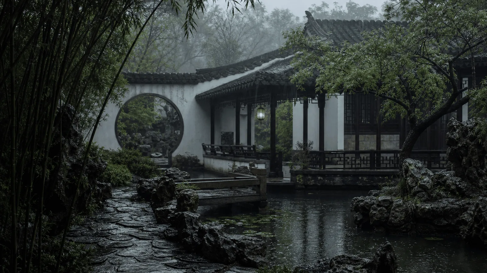 Traditional pavilion and courtyard in a Jiangnan garden